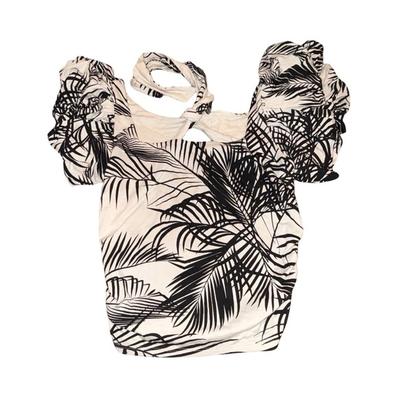 Express Tops - Express Black and White Leaf Print Blouse 100% Cotton